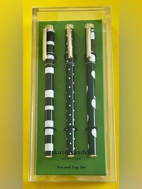 Kate Spade New York Black & White Dots & Stripes Pens with Gold